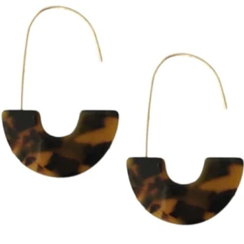 New Tortoise Shell Hoop Thread Earrings - Picture 4 of 4